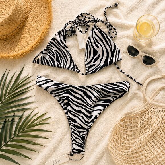 Elicit Other - Elicit Zebra Print Triangle Bikini Set Size S NWT